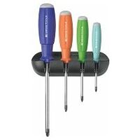 Screwdriver set for Pozidriv, with 2-component SwissGrip handle