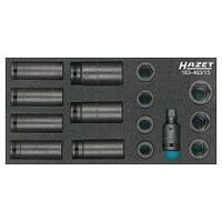 Impact socket set 17 ∙ 18 ∙ 19 ∙ 21 ∙ 22 ∙ 24 ∙ 27 ∙ 17 ∙ 18 ∙ 19 ∙ 21 ∙ 22 ∙ 24 ∙ 27 Outside hexagon traction profile Square, hollow 12.5 mm (1/2 inch)