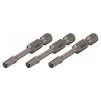 Impact torsion bits ∙ 1/4 inch (6.3 mm) hexagon, solid ∙ Inside hexagon profile ∙ 3-pieces ∙ Size 4 mm