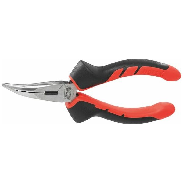 Snipe nose pliers, angled, bright finished, with grips  160 mm