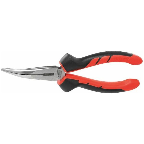 Snipe nose pliers, angled, bright finished, with grips  200 mm