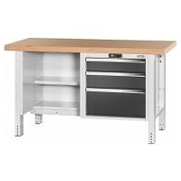 Workbench, left side open, right side 3 drawers, Beech marine ply worktop 20×20G