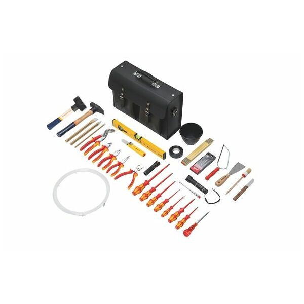 Electrician’s tool kit, 36 pieces with leather case