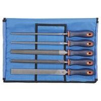 File set with 2-component handle, 5 pieces in a tool roll Metal 250 mm