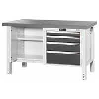 Workbench, left side open, right side 4 drawers, Eluplan worktop, dark 20×20G
