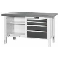Workbench, left side open, right side 4 drawers, Eluplan worktop, dark 20×20G
