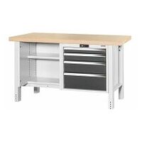 Workbench, left side open, right side 4 drawers, Beech marine ply worktop 20×20G