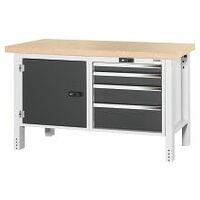 Workbench, left side cupboard, right side 4 drawers, Beech marine ply worktop 1500 mm