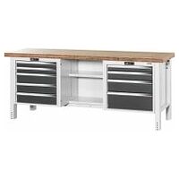 Workbench, left side 5 drawers, centre open, right side 4 drawers, Bamboo worktop 20×20G