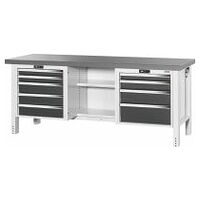 Workbench, left side 5 drawers, centre open, right side 4 drawers, Eluplan worktop, dark 20×20G