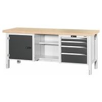 Workbench, left side cupboard, centre open, right side 4 drawers, Beech marine ply worktop 20×20G