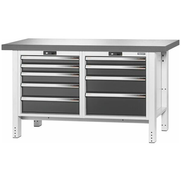 Workbench, 9 drawers, Eluplan worktop, dark 1500 mm