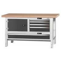 Workbench, left side cupboard, right side 4 drawers, wide drawer, Beech marine ply worktop 20×20G