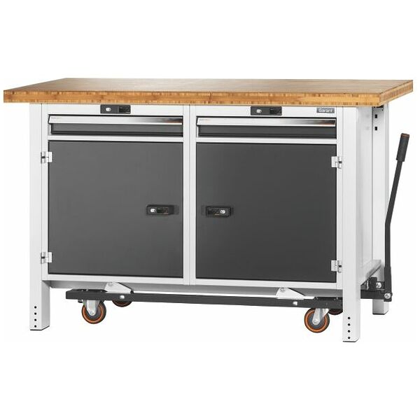 Workbench with undercarriage, height 950 mm with bamboo worktop 1500 mm
