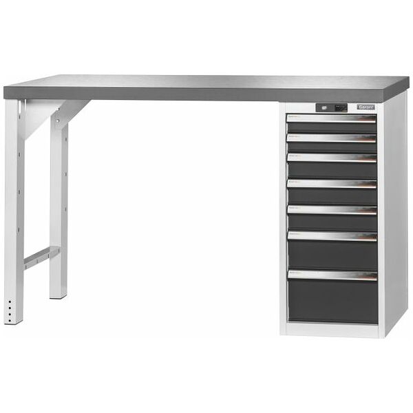 Vario workbench with drawer casing 16G, height 950 mm, Eluplan worktop, dark 1500/7 mm