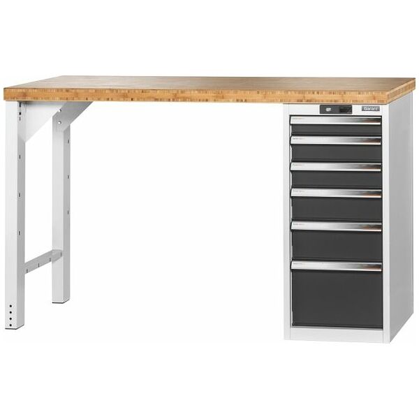 Pracovný stôl Vario s kontajnerom 16G, výška 950 mm, Bambusová doska 1500/6