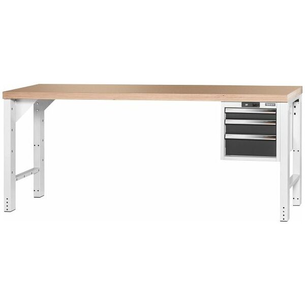 Pracovný stôl Vario s kontajnerom 16G, výška 850 mm, Buková doska Multiplex 2000/3