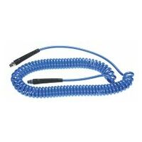 PU coiled hose 3/8 inch with rotating screw attachment and anti-kink protection