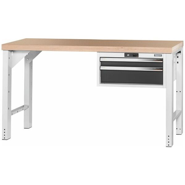 Pracovní stůl Vario s podvěsnou skříňkou 24G, výška 850 mm, deska z bukového Multiplexu 1500/2 mm