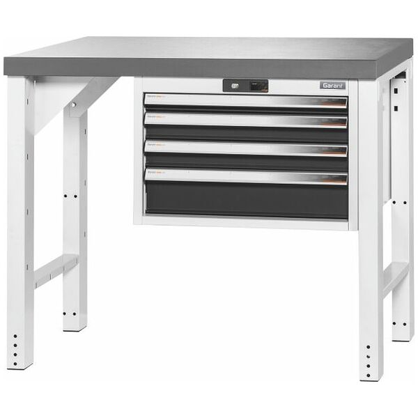 Vario workbench with drawer casing 24G, height 850 mm, Eluplan worktop, dark 1000/4 mm