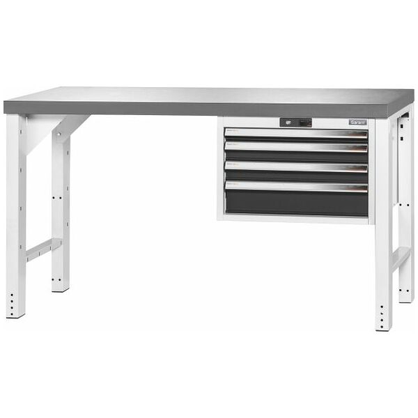Vario workbench with drawer casing 24G, height 850 mm, Eluplan worktop, dark 1500/4 mm