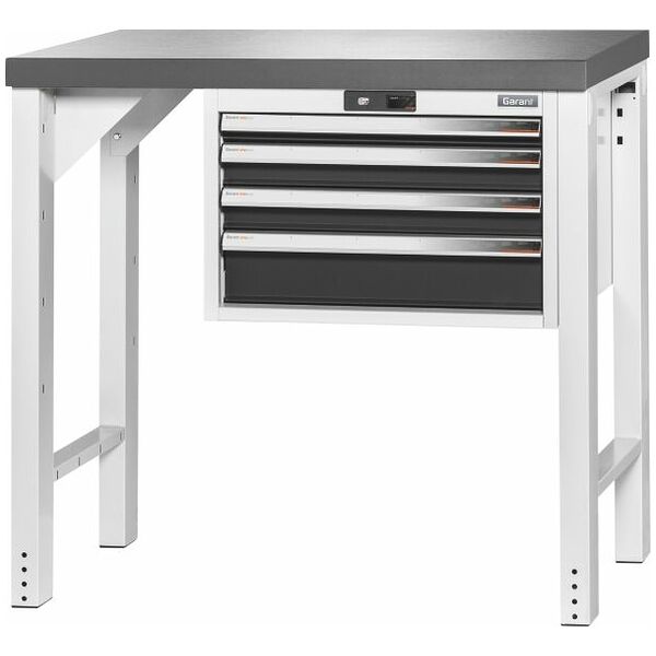 Vario workbench with drawer casing 24G, height 950 mm, Eluplan worktop, dark 1000/4 mm