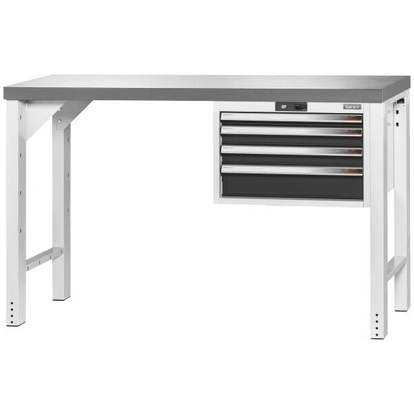 Vario workbench with drawer casing 24G, height 950 mm, Eluplan worktop, dark 1500/4 mm