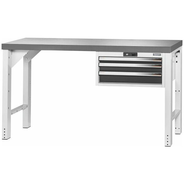 Vario workbench with drawer casing 24G, height 850 mm, Eluplan worktop, dark 1500/3 mm