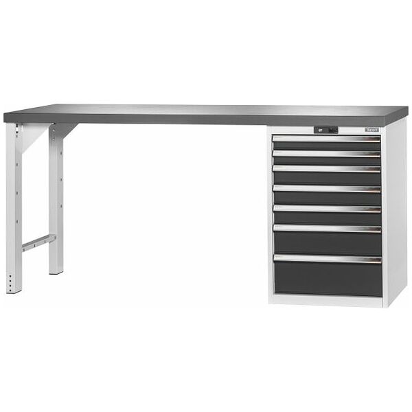 Vario workbench with drawer casing 24G, height 950 mm, Eluplan worktop, dark 2000/7 mm