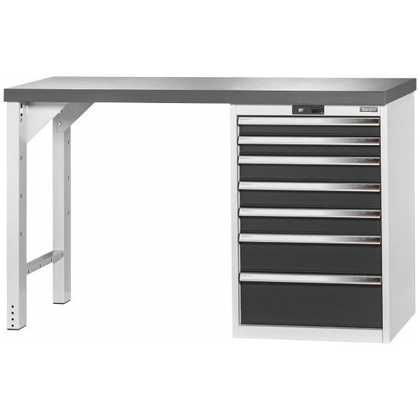Vario workbench with drawer casing 24G, height 950 mm, Eluplan worktop, dark 1500/7 mm