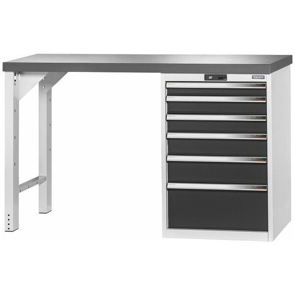 Vario workbench with drawer casing 24G, height 950 mm, Eluplan worktop, dark 1500/6 mm