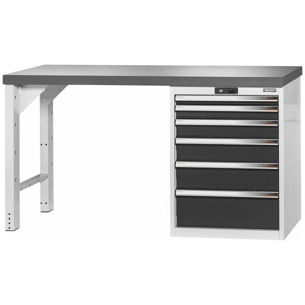 Vario workbench with drawer casing 24G, height 850 mm, Eluplan worktop, dark 1500/6 mm