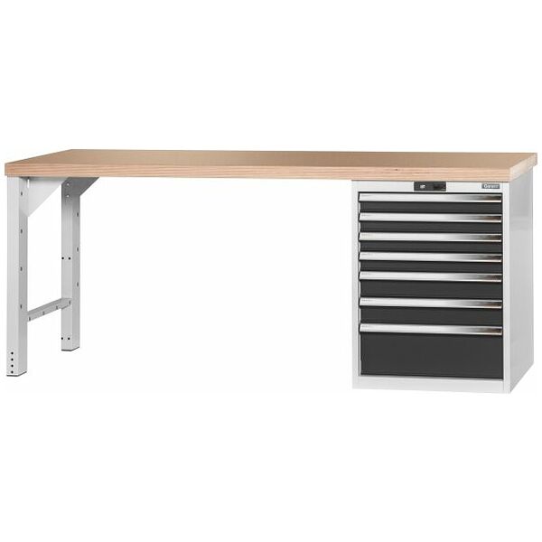 Pracovní stůl Vario s podvěsnou skříňkou 24G, výška 850 mm, deska z bukového Multiplexu 2000/7 mm