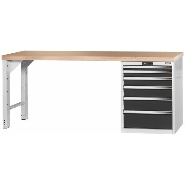Pracovní stůl Vario s podvěsnou skříňkou 24G, výška 850 mm, deska z bukového Multiplexu 2000/6 mm