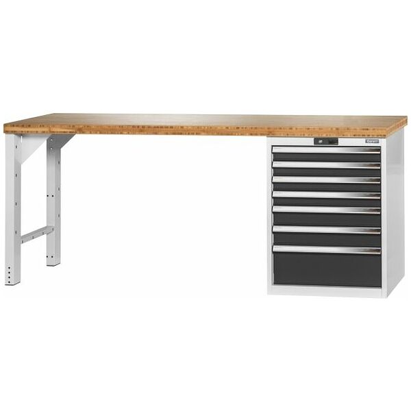 Pracovní stůl Vario s podvěsnou skříňkou 24G, výška 850 mm, bambusová deska 2000/7 mm