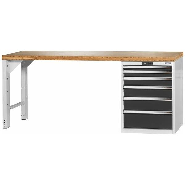 Pracovní stůl Vario s podvěsnou skříňkou 24G, výška 850 mm, bambusová deska 2000/6 mm