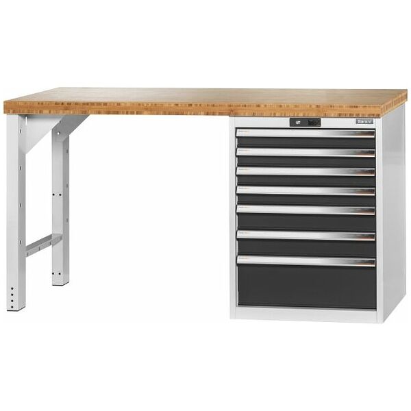 Pracovní stůl Vario s podvěsnou skříňkou 24G, výška 850 mm, bambusová deska 1500/7 mm