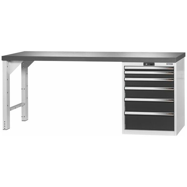 Vario workbench with drawer casing 24G, height 850 mm, Eluplan worktop, dark 2000/6 mm