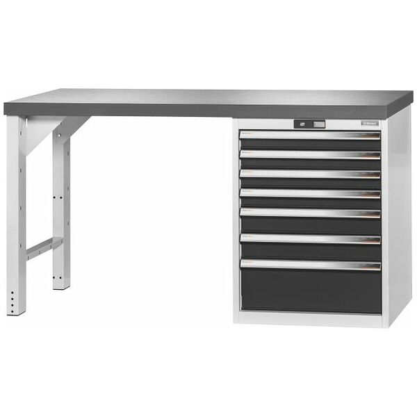 Vario workbench with drawer casing 24G, height 850 mm, Eluplan worktop, dark 1500/7 mm