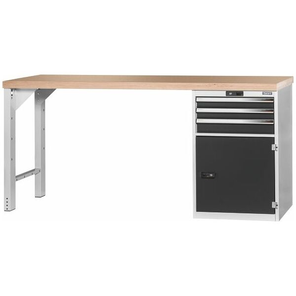 Vario workbench with drawer casing 24G, cupboard, height 950 mm, Beech marine ply worktop 2000/T3 mm