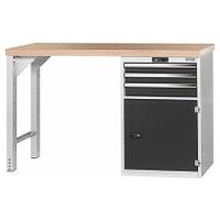 Vario workbench with drawer casing 24G, cupboard, height 950 mm, Beech marine ply worktop 20×20G