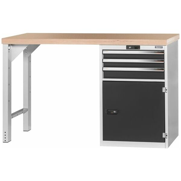 Vario workbench with drawer casing 24G, cupboard, height 950 mm, Beech marine ply worktop 1500/T3 mm