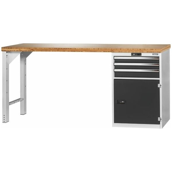 Pracovný stôl Vario s kontajnerom 24G, s dverami, výška 950 mm, Bambusová doska 2000/T3