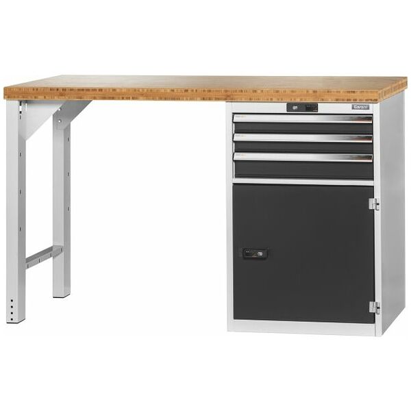Vario workbench with drawer casing 24G, cupboard, height 950 mm, Bamboo worktop 1500/T3 mm