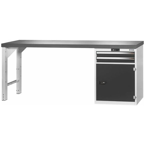 Pracovný stôl Vario s kontajnerom 24G, s dverami, výška 850 mm, Doska Eluplan tmavá 2000/T2
