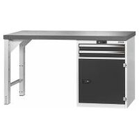 Vario workbench with drawer casing 24G, cupboard, height 850 mm, Eluplan worktop, dark 20×20G