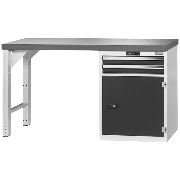 Vario workbench with drawer casing 24G, cupboard, height 850 mm, Eluplan worktop, dark 1500/T2 mm