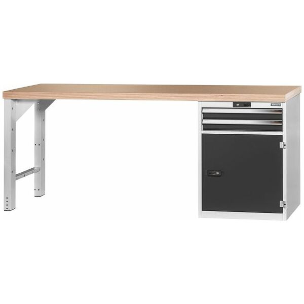 Pracovný stôl Vario s kontajnerom 24G, s dverami, výška 850 mm, Buková doska Multiplex 2000/T2