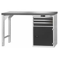 Vario workbench with drawer casing 24G, cupboard, height 950 mm, Eluplan worktop, dark 20×20G