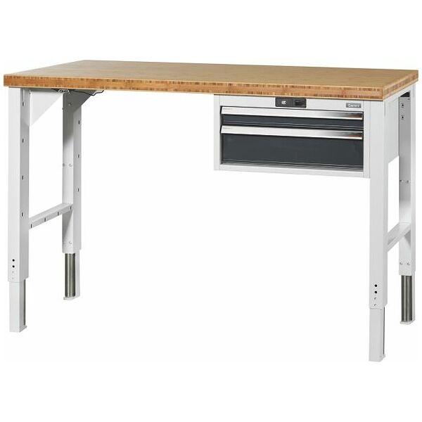 Vario workbench with drawer casing 24G, with electric height adjustment, Bamboo worktop 1500/DE mm